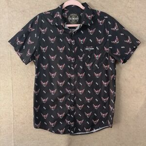 Rebel Reaper Short Sleeve Shirt Mens Sz L Black Wings AOP Pocket Streetwear‎